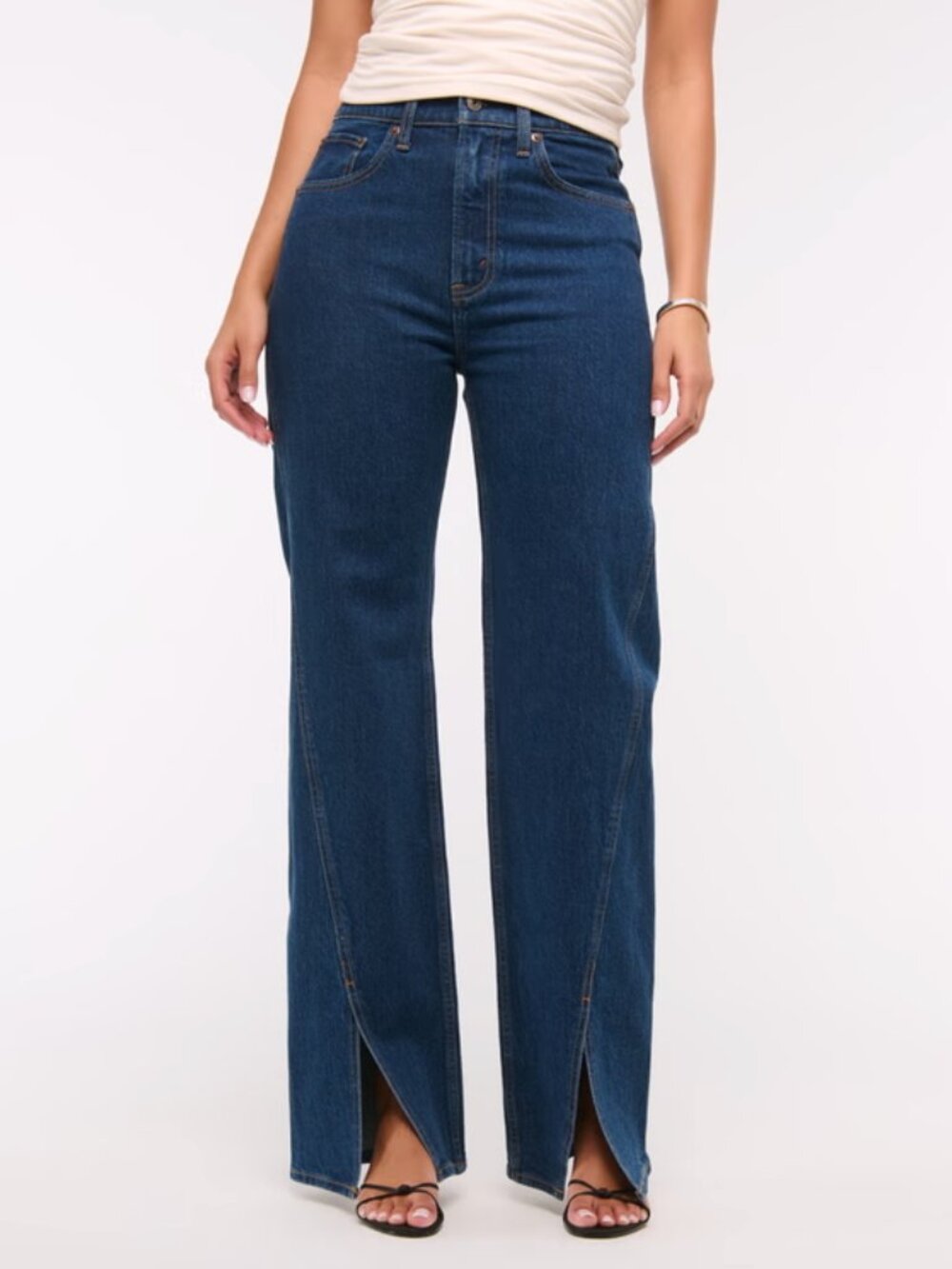 Abercrombie & Fitch High Rise 90s Relaxed Split-Vent Hem Jean Dark Wash 33 NWT